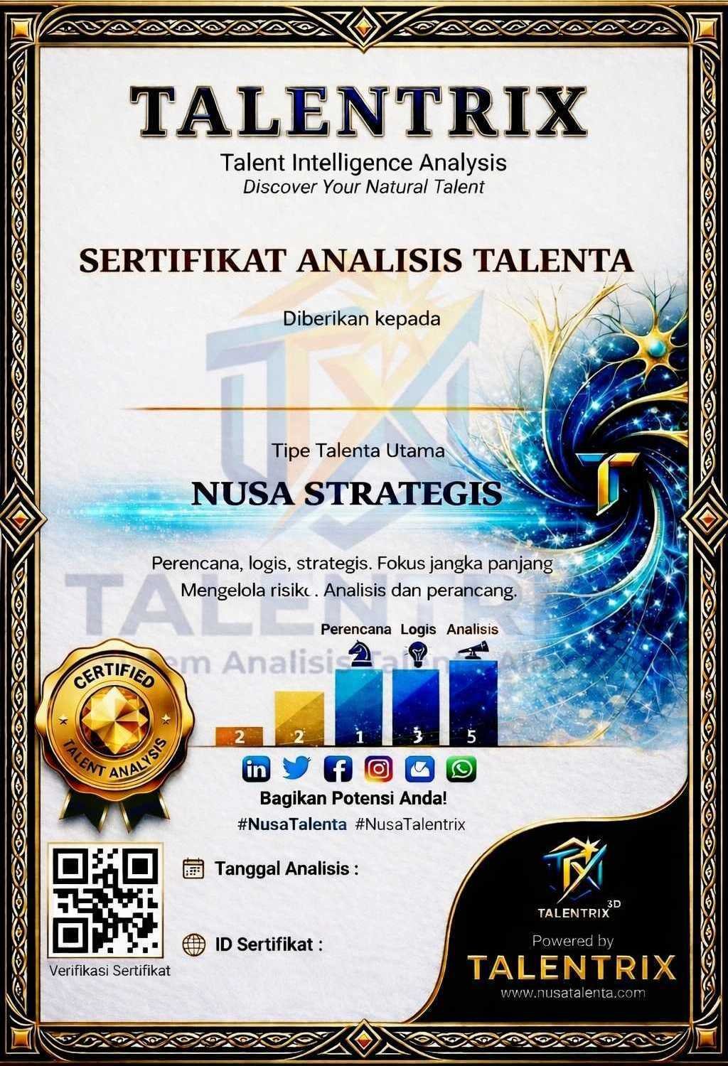 Contoh sertifikat analisis talenta NUSA TALENTRIX