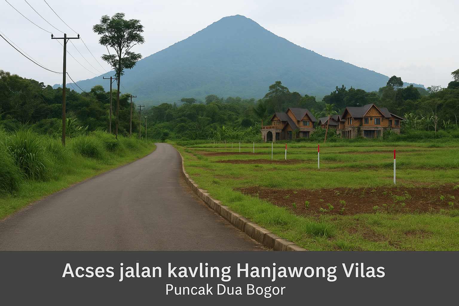 Akses jalan kavling Nuansa The Hanjawong Villas Puncak Dua Bogor dengan pemandangan pegunungan