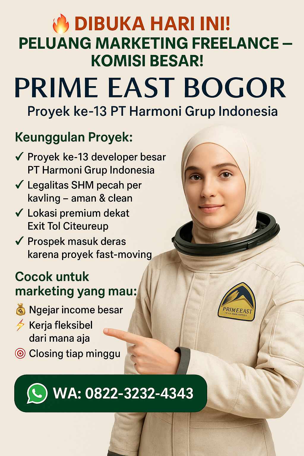 Info lowongan marketing freelance properti Bogor Timur Puncak 2 Sukamakmur Sentul