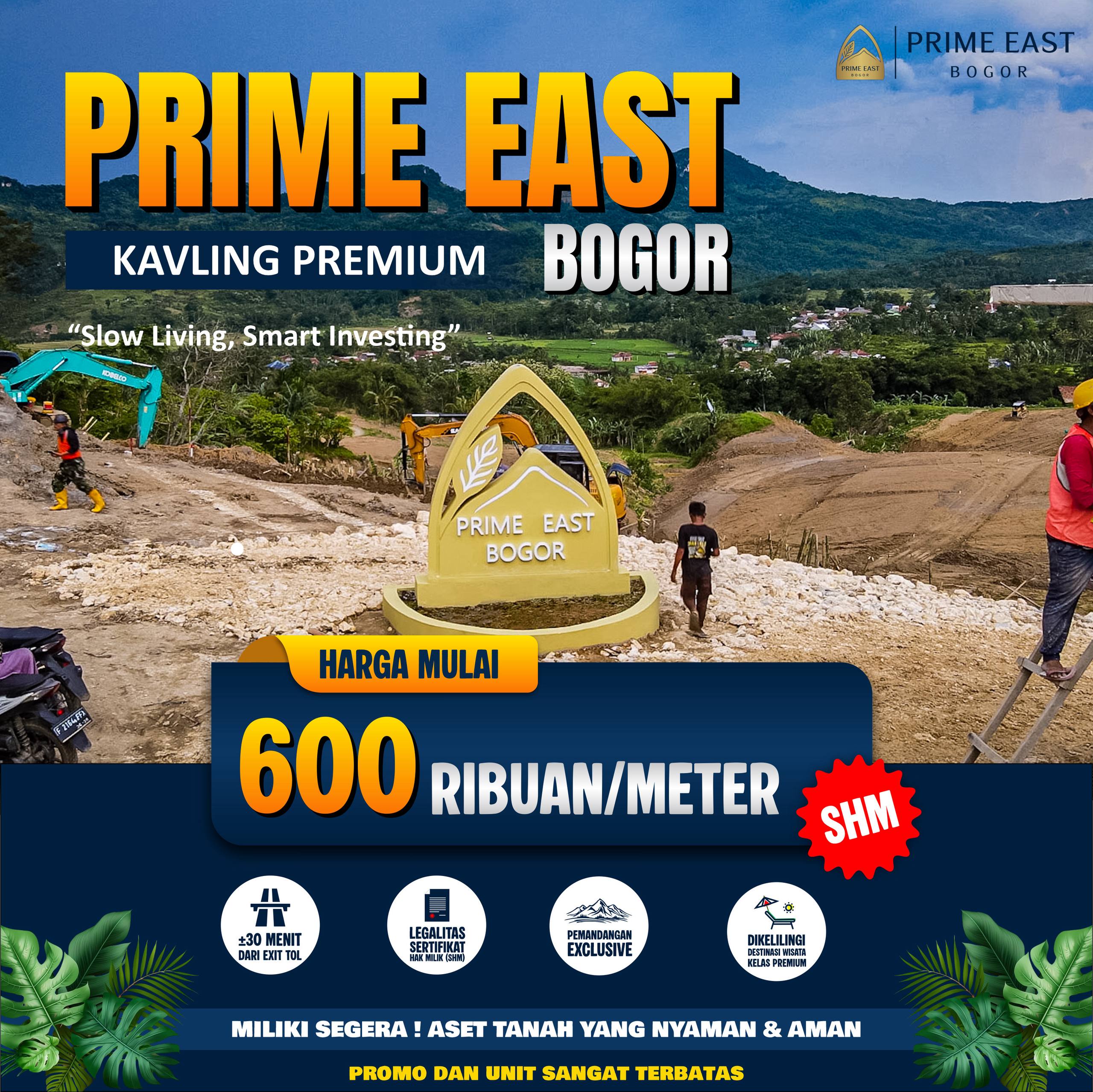 Kavling Prime East Bogor Jalur Wisata Puncak 2 SHM Pecah Bidang Dekat Tol Citeureup